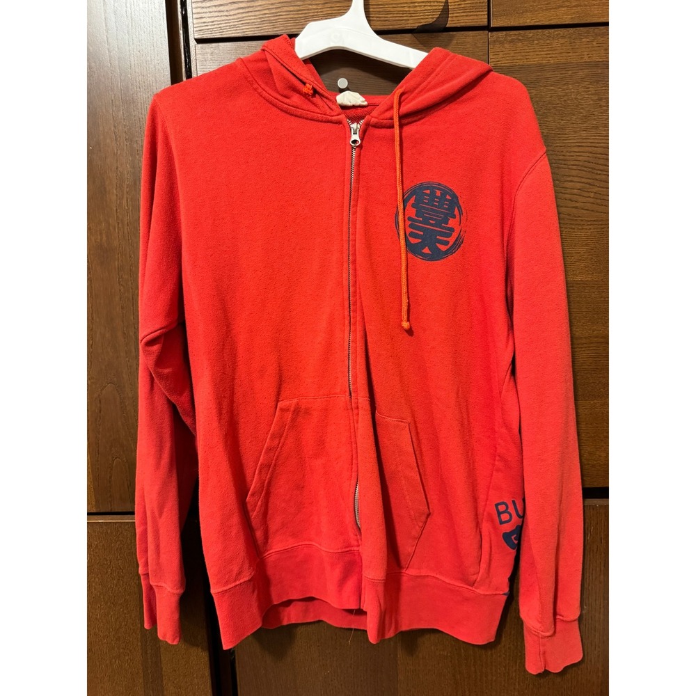 Buden Shouten Mens Red Graphic Zip Up Hoodie Japanese Kanji Streetwear